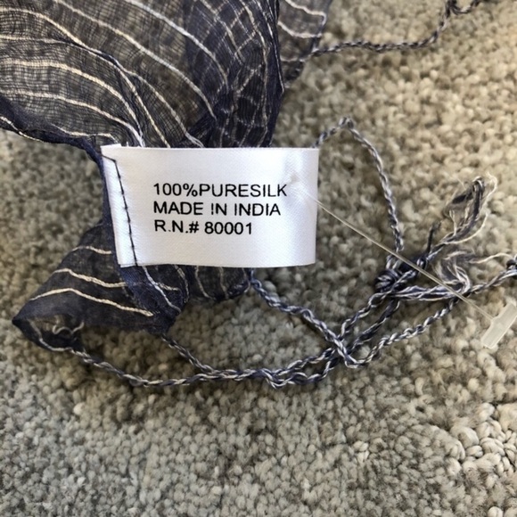 Pure Silk Sheer Art to Wear Lagenlook Multicolor Fringe Trim Scarf NWOT 66”x16” - Picture 6 of 8